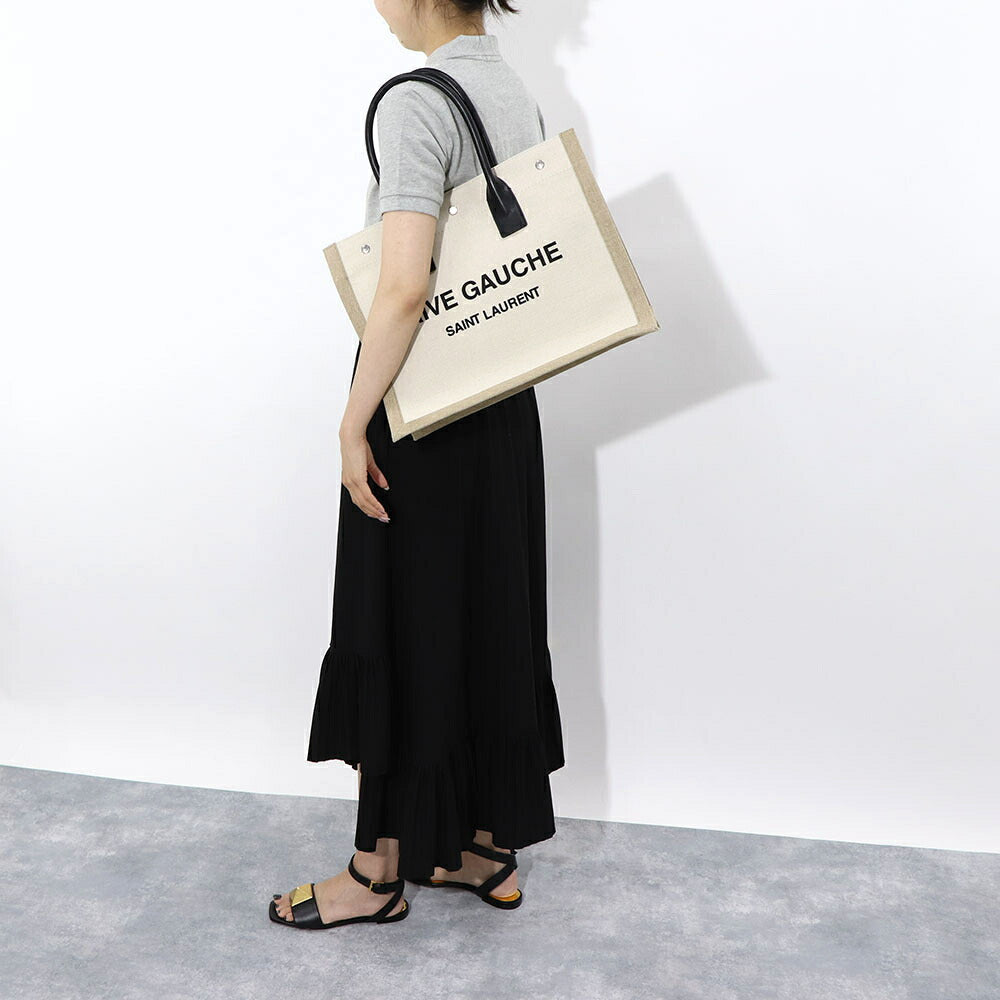 サンローラン SAINT LAURENT バッグ トートバッグ レディース RIVE GAUCHE TOTE リヴ ゴーシュ トート ベージュ系 キャンバス リネン A4対応 横型 大容量 617481 FAAVU