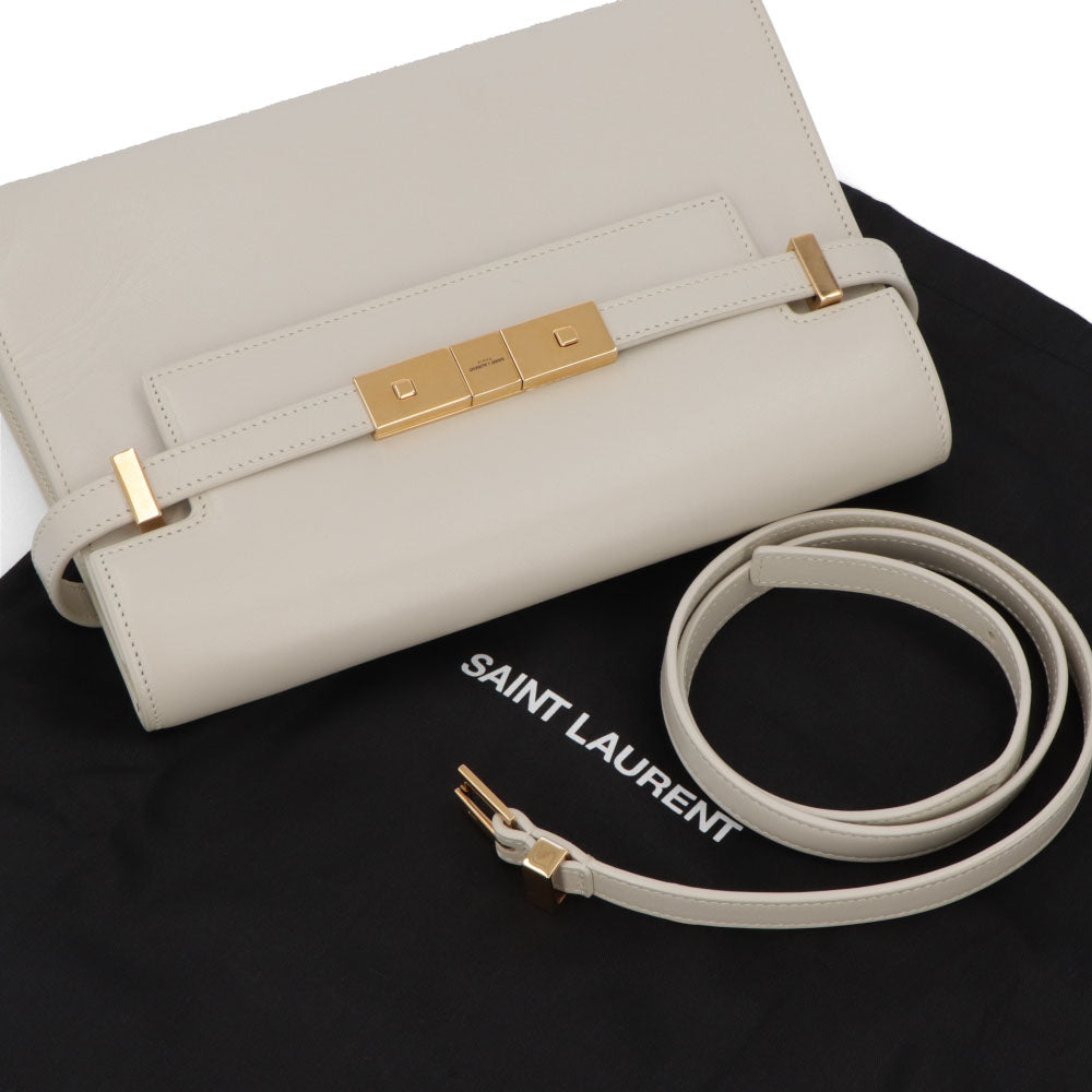 サンローラン SAINT LAURENT バッグ ハンドバッグ レディース MANHATTAN マンハッタン オフホワイト カーフ レザー クラッチバッグ 2way ロゴ 鞄 ゴールド金具 無地 シンプル 675626 0SX0W
