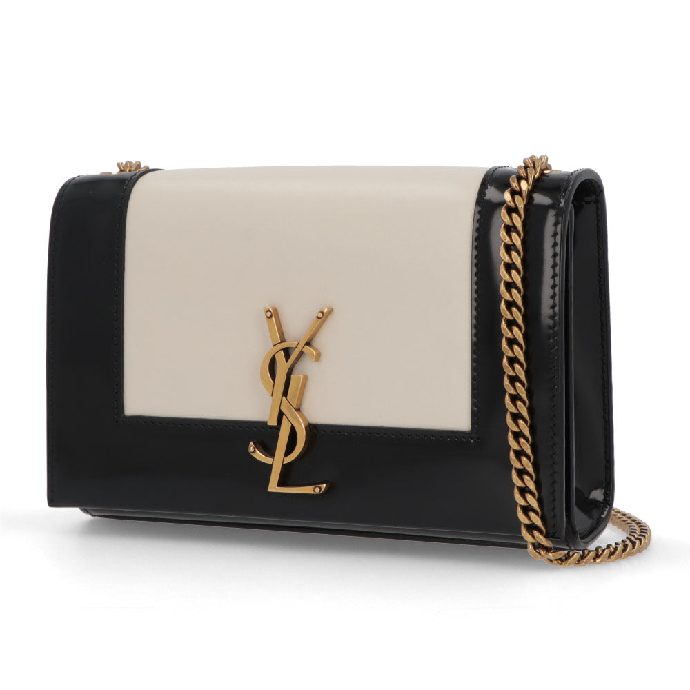 サンローラン SAINT LAURENT バッグ ショルダーバッグ レディース KATE NAPPA ケイト ナッパ オフホワイト×ブラック パテント ナッパ レザー ハンドバッグ 2way バイカラー カサンドラロゴ チェーン 鞄 742580 AAB4D