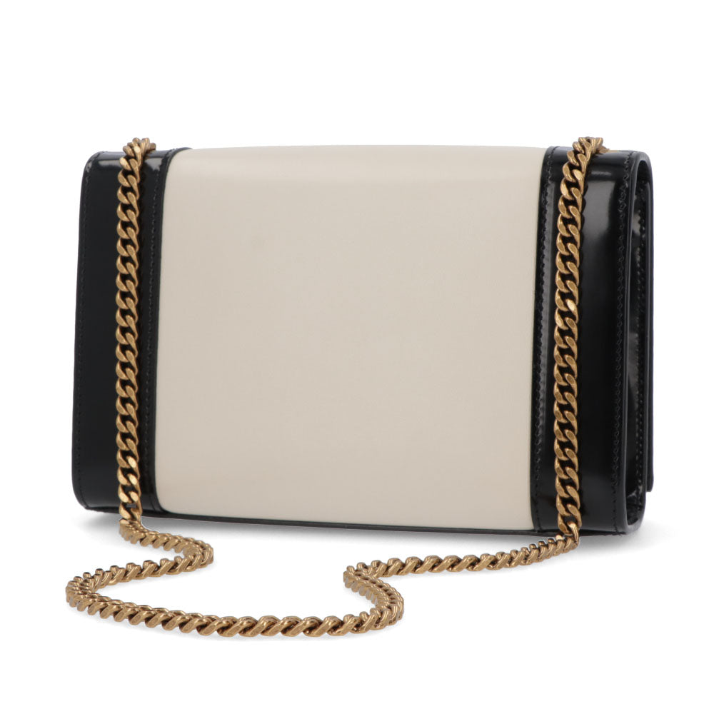 サンローラン SAINT LAURENT バッグ ショルダーバッグ レディース KATE NAPPA ケイト ナッパ オフホワイト×ブラック パテント ナッパ レザー ハンドバッグ 2way バイカラー カサンドラロゴ チェーン 鞄 742580 AAB4D