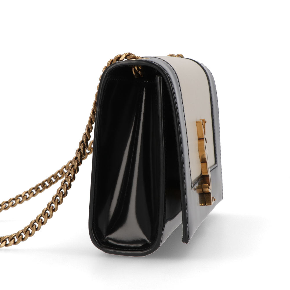 サンローラン SAINT LAURENT バッグ ショルダーバッグ レディース KATE NAPPA ケイト ナッパ オフホワイト×ブラック パテント ナッパ レザー ハンドバッグ 2way バイカラー カサンドラロゴ チェーン 鞄 742580 AAB4D
