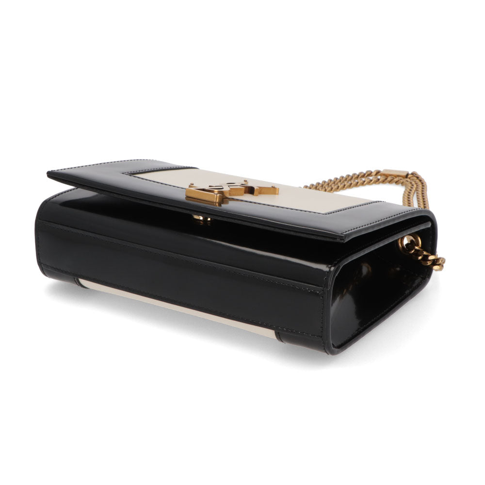 サンローラン SAINT LAURENT バッグ ショルダーバッグ レディース KATE NAPPA ケイト ナッパ オフホワイト×ブラック パテント ナッパ レザー ハンドバッグ 2way バイカラー カサンドラロゴ チェーン 鞄 742580 AAB4D