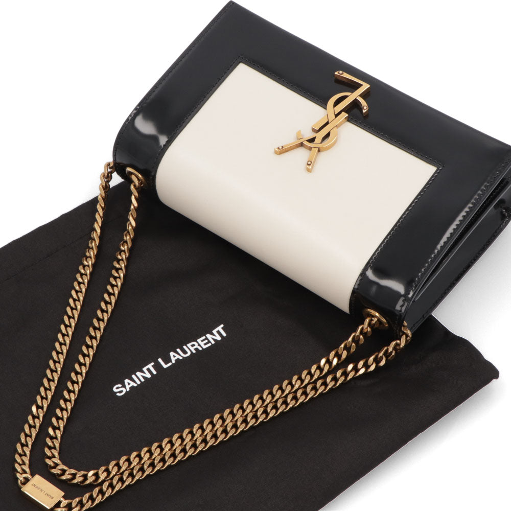 サンローラン SAINT LAURENT バッグ ショルダーバッグ レディース KATE NAPPA ケイト ナッパ オフホワイト×ブラック パテント ナッパ レザー ハンドバッグ 2way バイカラー カサンドラロゴ チェーン 鞄 742580 AAB4D