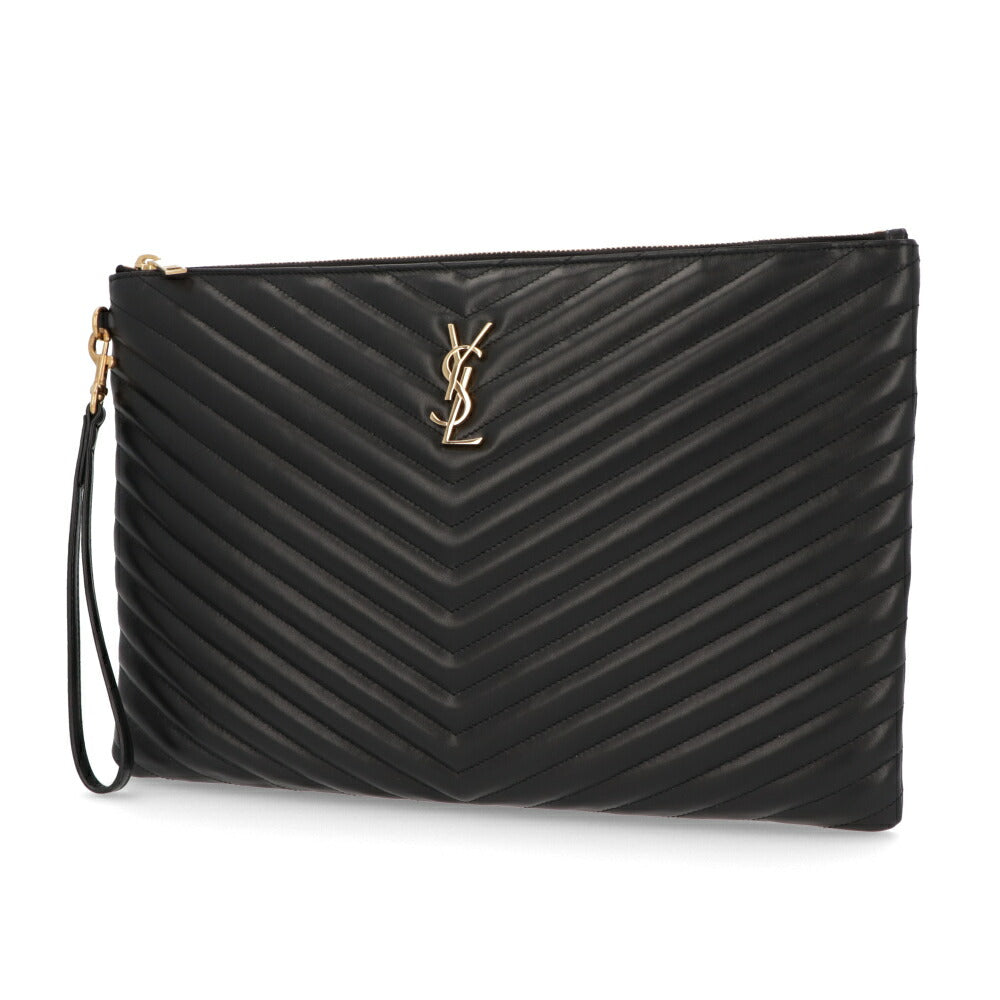 サンローラン SAINT LAURENT バッグ クラッチバッグ レディース POUCH MONOGRAM ポーチ モノグラム ブラック カーフレザー カサンドラロゴ A4対応 横型 ストラップ付き 鞄 440222 CWU01