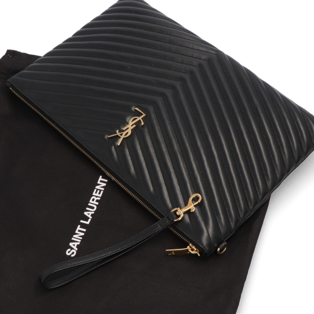 サンローラン SAINT LAURENT バッグ クラッチバッグ レディース POUCH MONOGRAM ポーチ モノグラム ブラック カーフレザー カサンドラロゴ A4対応 横型 ストラップ付き 鞄 440222 CWU01