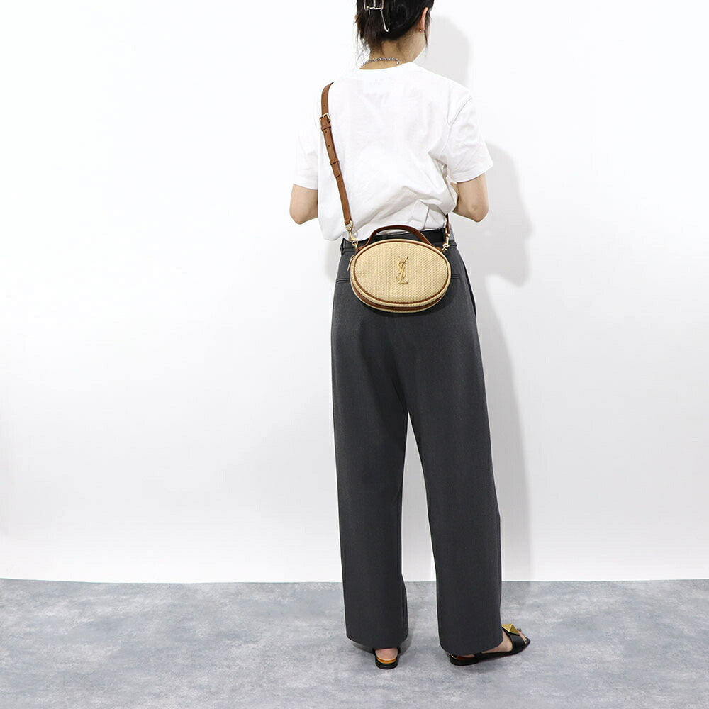 サンローラン SAINT LAURENT バッグ ショルダーバッグ レディース CAMERA BAG ROUND カメラバッグ ラウンド ベージュ×ブラウン レザー ハンドバッグ 2way カサンドラロゴ 鞄 744579 FABZ3