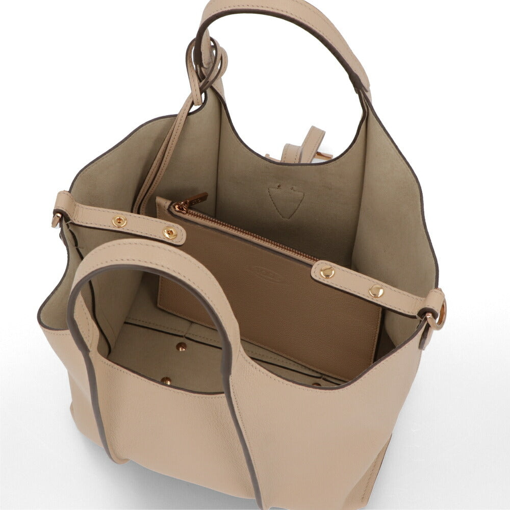 TOD'S ハンドT タイムレス レザー ショッピング ミニ グレー系 ベージュ系 レザー ロゴ ショルダーTタイムレス