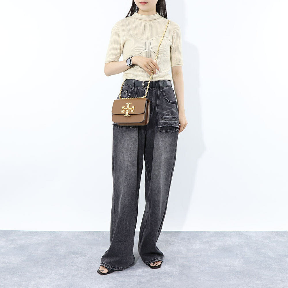 トリー バーチ Tory Burch バッグ ショルダーバッグ レディース エレノア スモールバッグ ブラウン オフホワイト イタリアンレザー ダブルT ゴールド金具 チェーンショルダー 73589 1