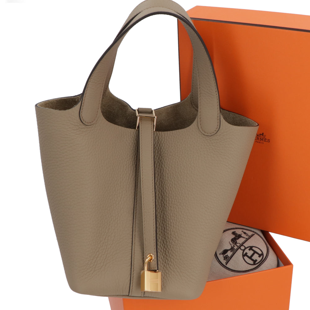 HERMES ピコタンロックPM ベージュマルファ ゴールド金具