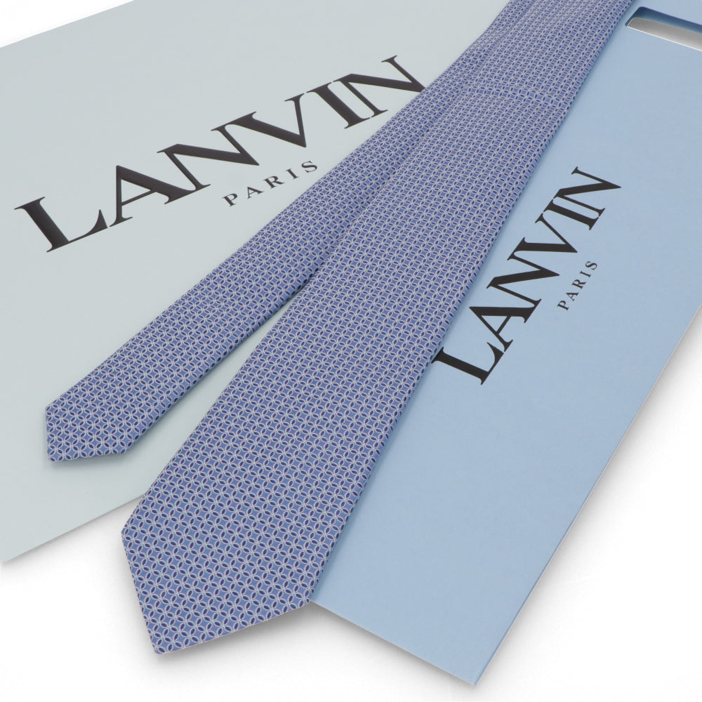 【新品】ランバン LANVIN ネクタイ メンズ SILK TIE ブルー シルク ブランドネクタイ 幾何学模様 柄物アイテム 31LVNT206202
