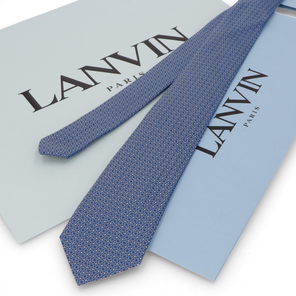 【新品】ランバン LANVIN ネクタイ メンズ SILK TIE ブルー シルク ブランドネクタイ 幾何学模様 柄物アイテム 31LVNT210602