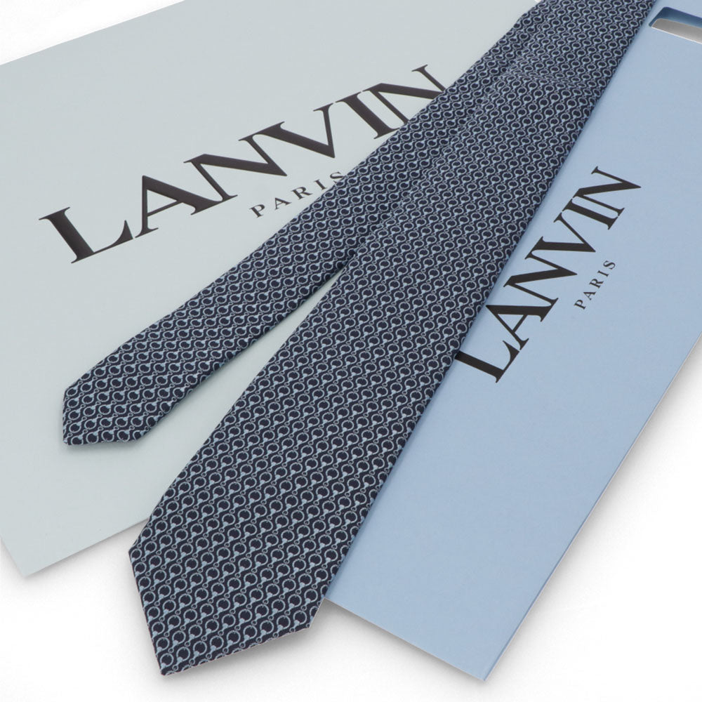 【新品】ランバン LANVIN ネクタイ メンズ SILK TIE ネイビー シルク ブランドネクタイ 幾何学模様 柄物アイテム 31LVNT207101