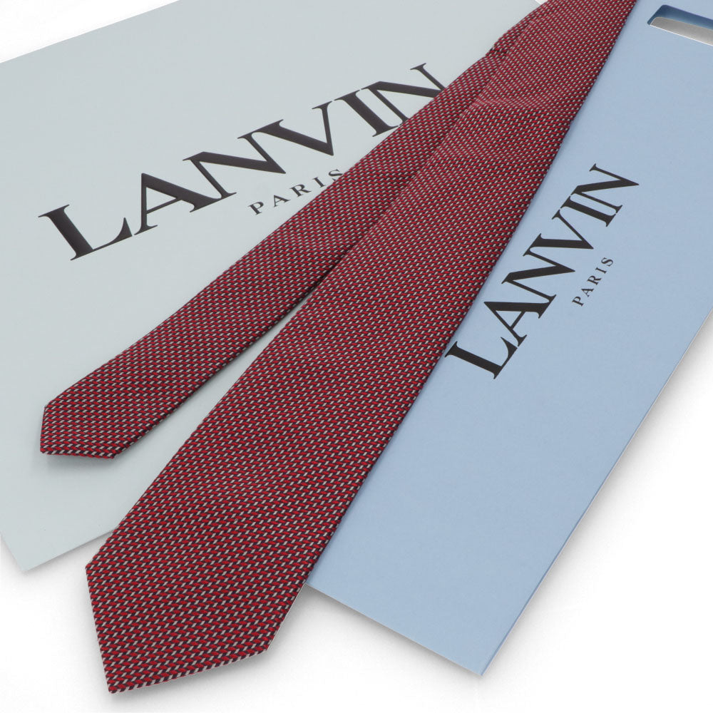 【新品】ランバン LANVIN ネクタイ メンズ SILK TIE レッド シルク ブランドネクタイ 幾何学模様 柄物アイテム 31LVNT210302