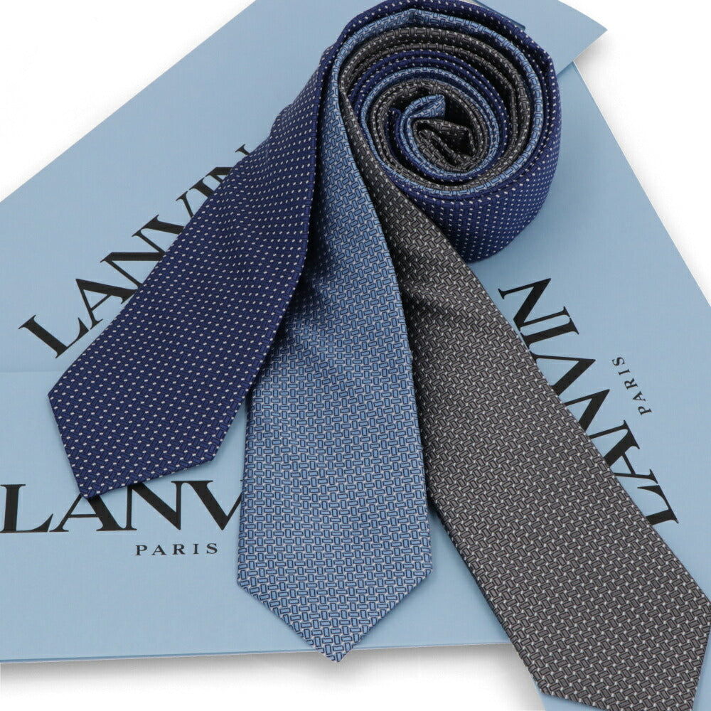 ランバン LANVIN ネクタイ メンズ SILK TIE ネイビー ブルー グレー シルク ブランドネクタイ 幾何学模様 柄物アイテム 32LVNT305901