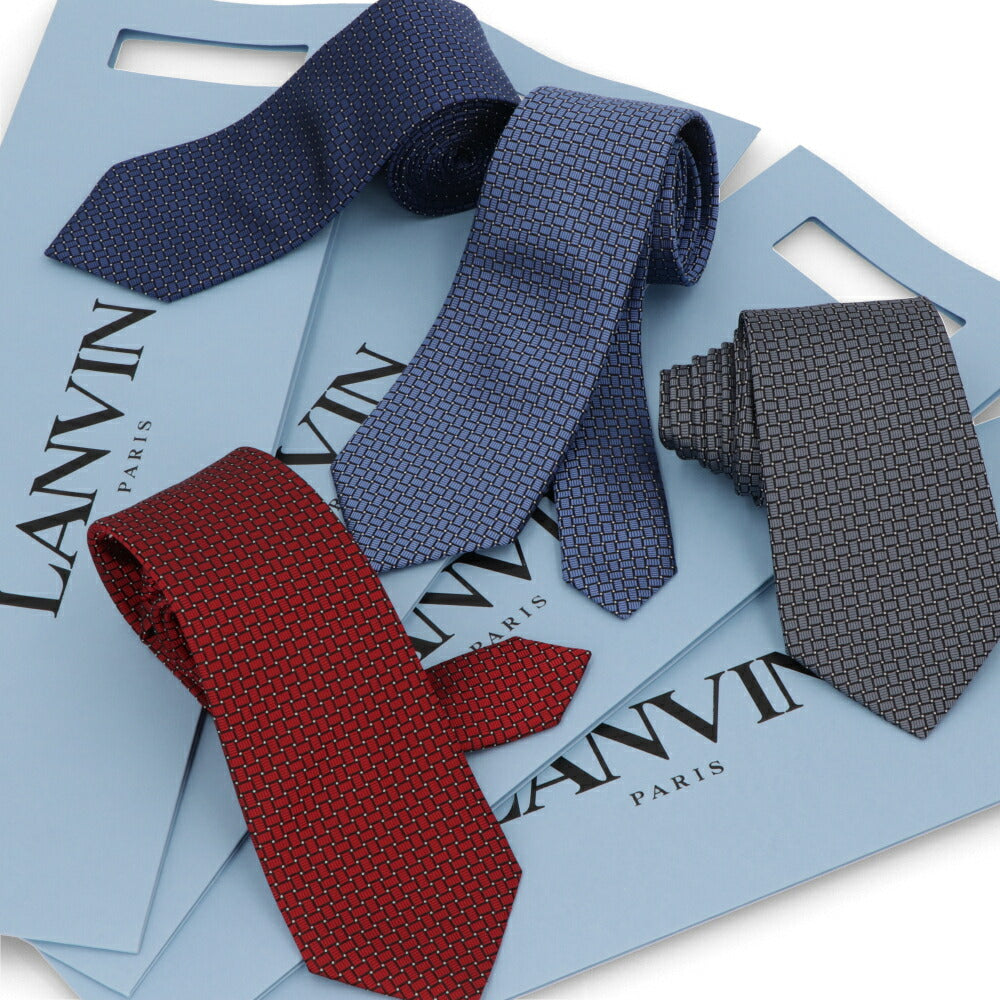 ランバン LANVIN ネクタイ メンズ SILK TIE ネイビー ブルー レッド グレー シルク ブランドネクタイ ネイビー 幾何学模様 柄物アイテム 32LVNT306501
