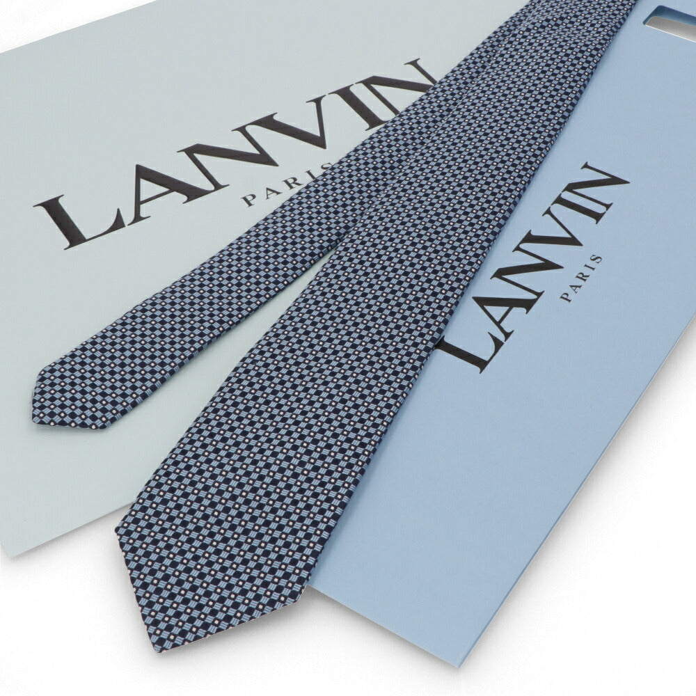 LANVIN ネクタイ SILK TIE ブルー シルク 幾何学模様
