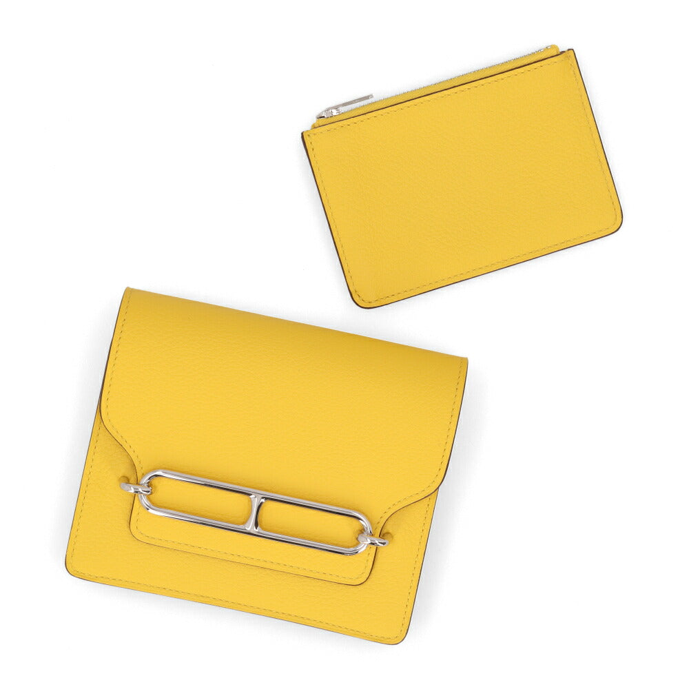 エルメス HERMES ルリスリムコンパクト 二つ折り財布 ジョーヌナプル シルバー金具 イエロー系 エヴァーカラー