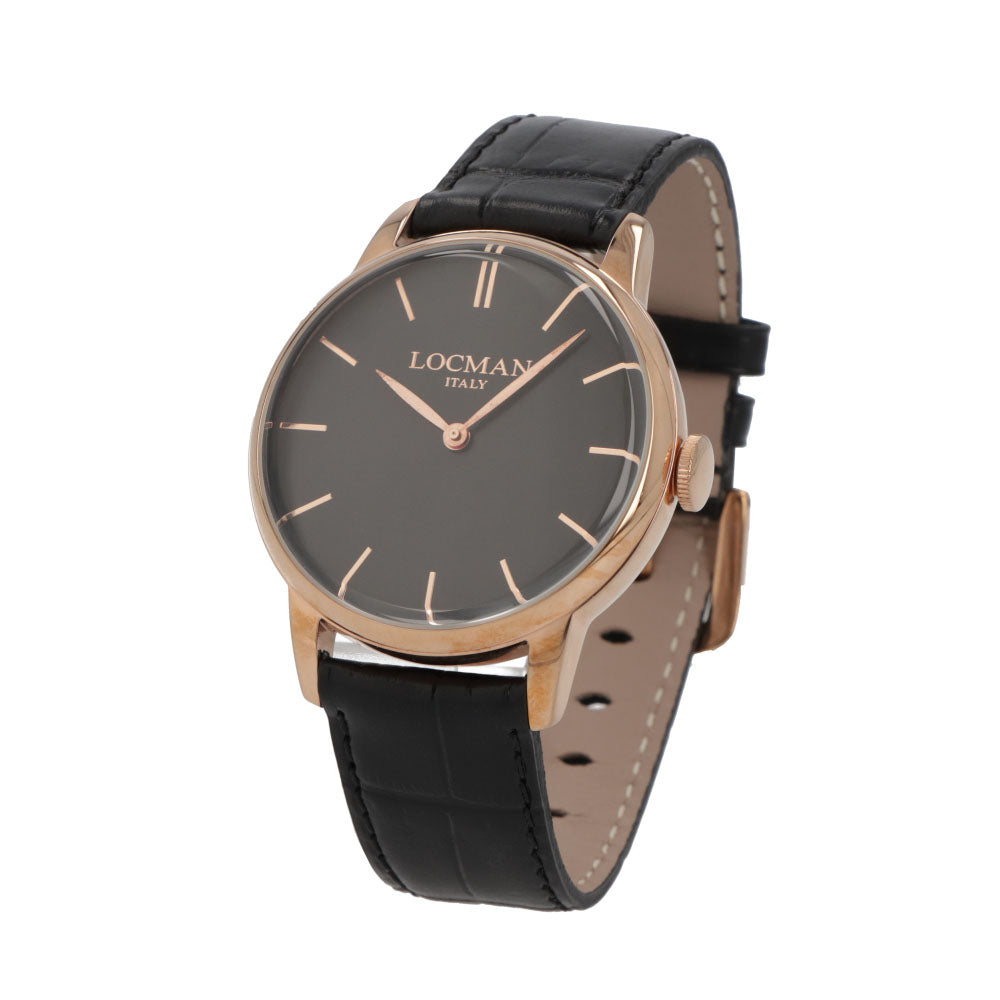 LOCMAN 時計 ブラック系 ステンレススティールケース レザー ロゴ ゴールド 腕時計 0251V09-RGBKRGPK 1960