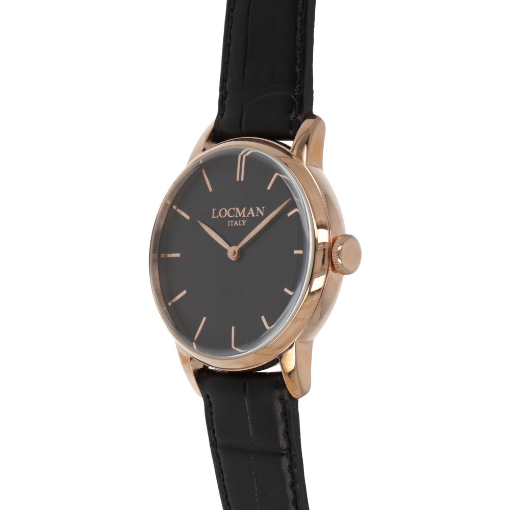 LOCMAN 時計 ブラック系 ステンレススティールケース レザー ロゴ ゴールド 腕時計 0251V09-RGBKRGPK 1960