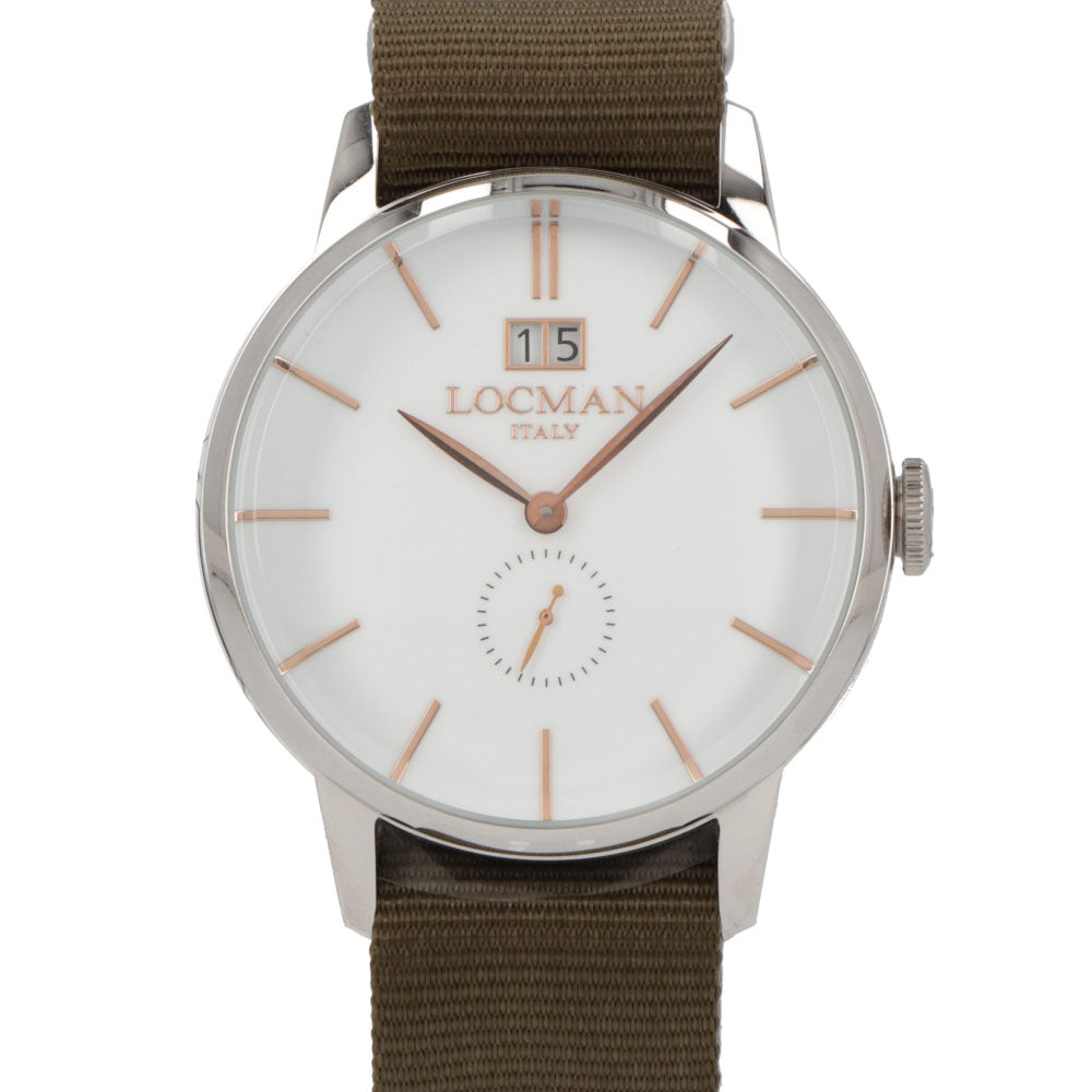 LOCMAN 時計 カーキ ステンレススティールケース ロゴ シルバー 腕時計 0252V08-00WHRGNG 1960 DATE