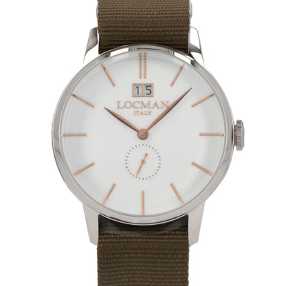 LOCMAN 時計 カーキ ステンレススティールケース ロゴ シルバー 腕時計 0252V08-00WHRGNG 1960 DATE