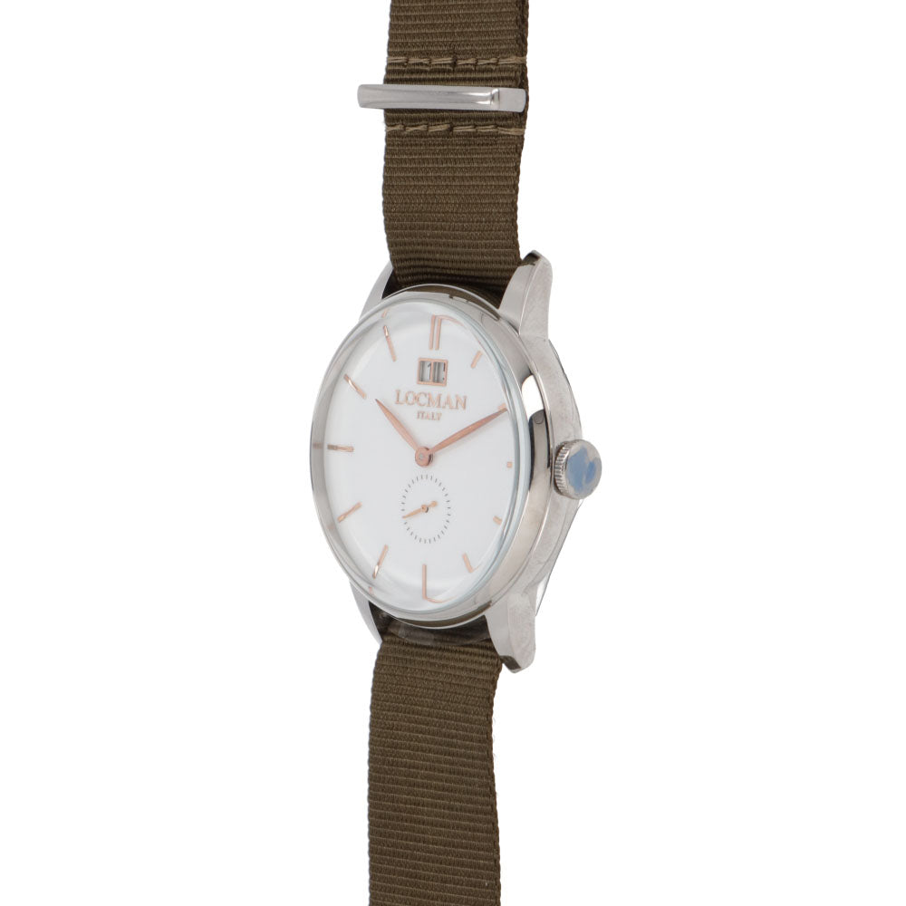 LOCMAN 時計 カーキ ステンレススティールケース ロゴ シルバー 腕時計 0252V08-00WHRGNG 1960 DATE
