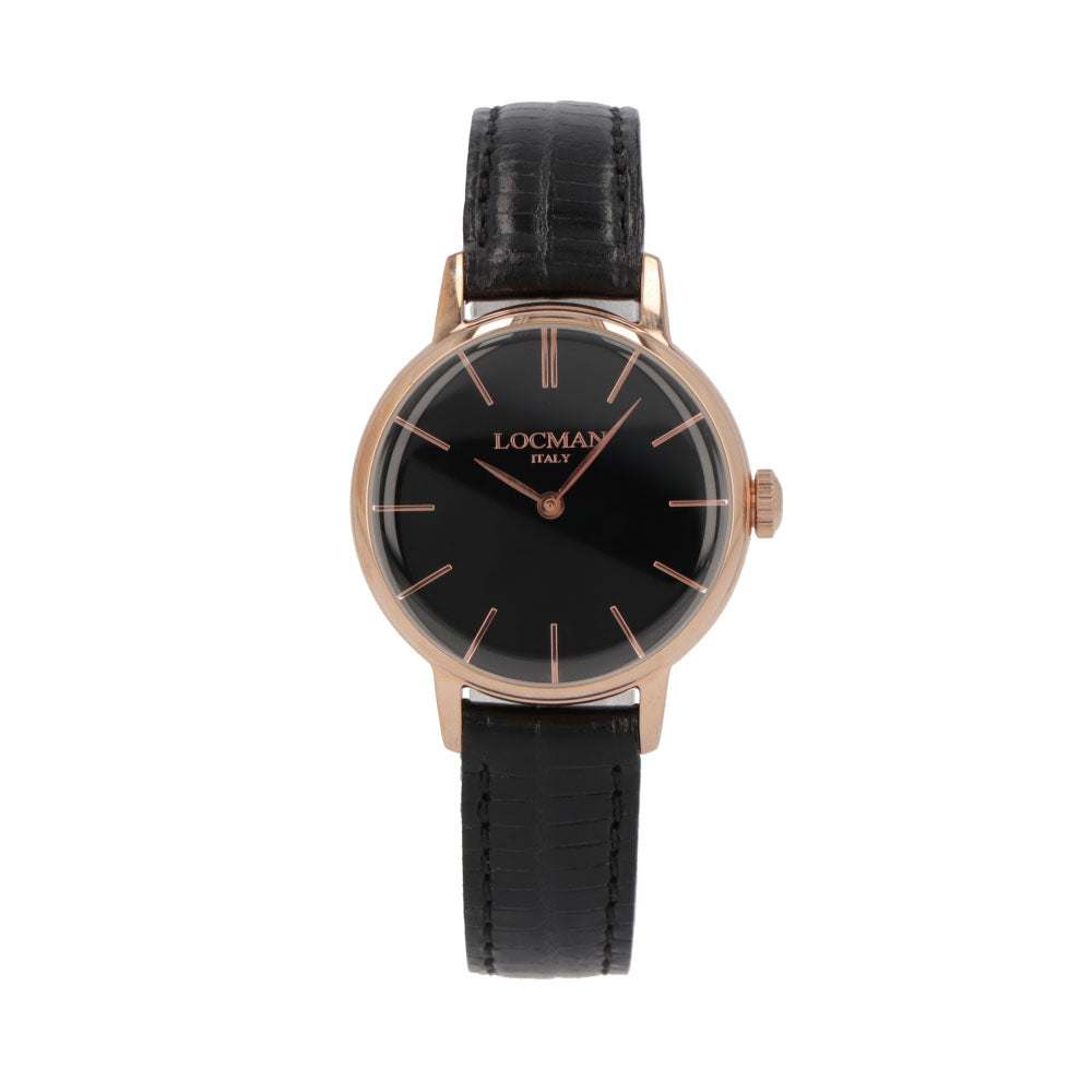 LOCMAN 時計 ブラック系 レザー ステンレススチール ロゴ ピンクゴールド 型押しベルト 腕時計 0253R01R-RRBKRGPK 1960 LADY