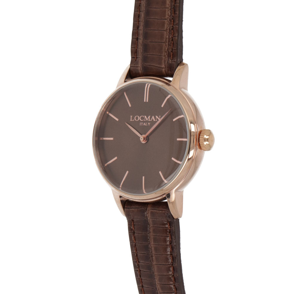 LOCMAN 時計 ブラウン系 ステンレススティール ピンクゴールド 型押しベルト 腕時計 0253R04R-RRBNRGPN 1960 LADY