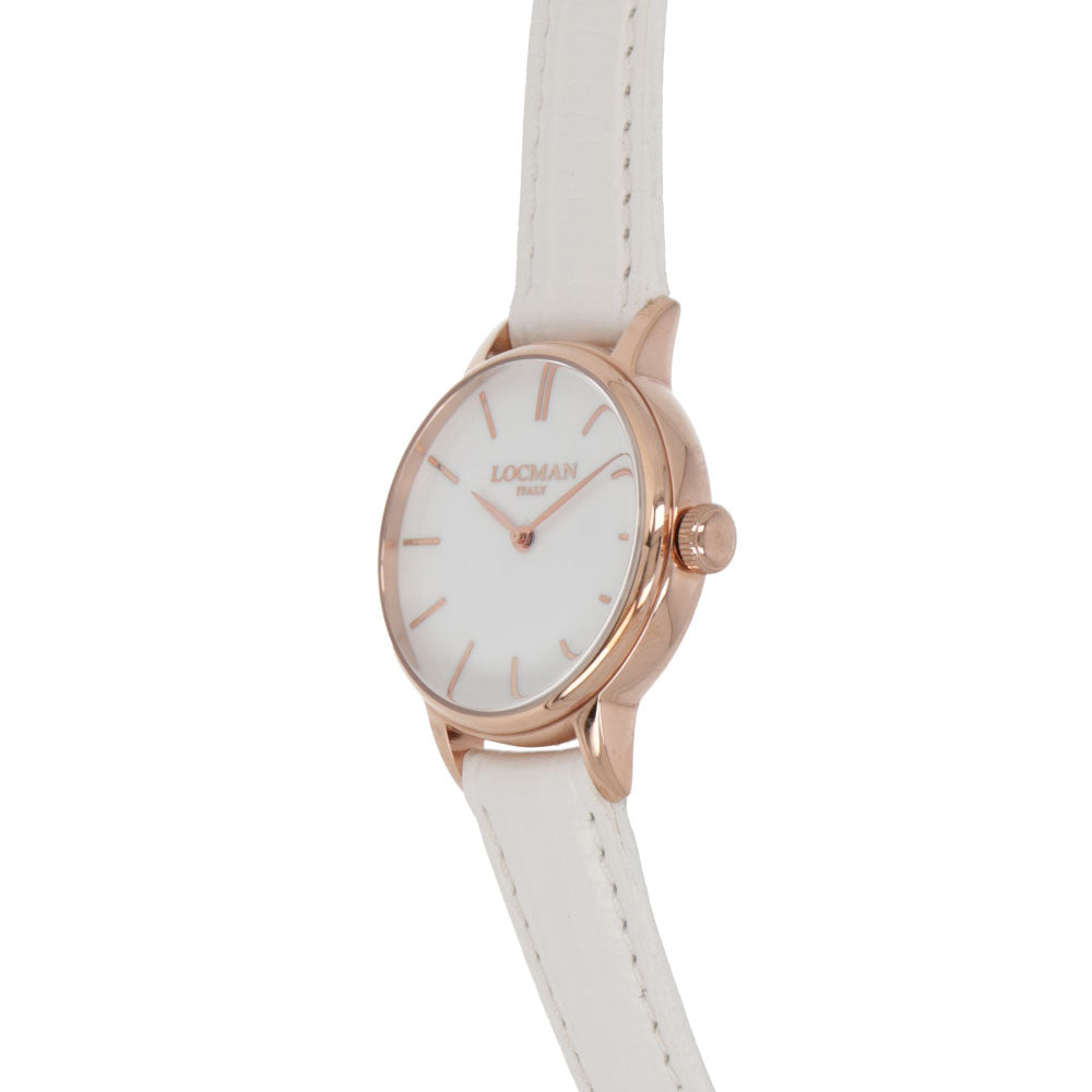 LOCMAN 時計 ホワイト ステンレススティール ピンクゴールド 型押しベルト 腕時計 0253R08R-RRWHRGPW 1960 LADY