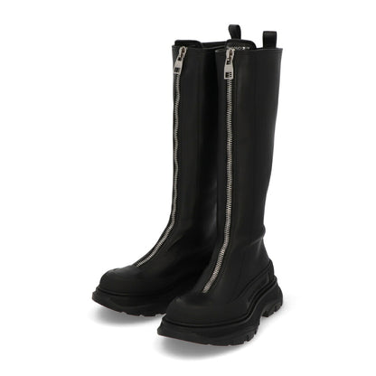 ALEXANDERMCQUEEN ブーツ  ブラック フロントジップ ロングブーツ 766902