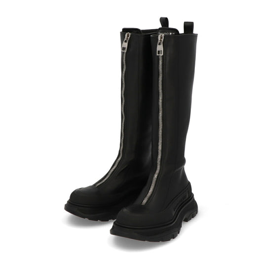 ALEXANDERMCQUEEN ブーツ  ブラック フロントジップ ロングブーツ 766902