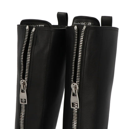 ALEXANDERMCQUEEN ブーツ  ブラック フロントジップ ロングブーツ 766902