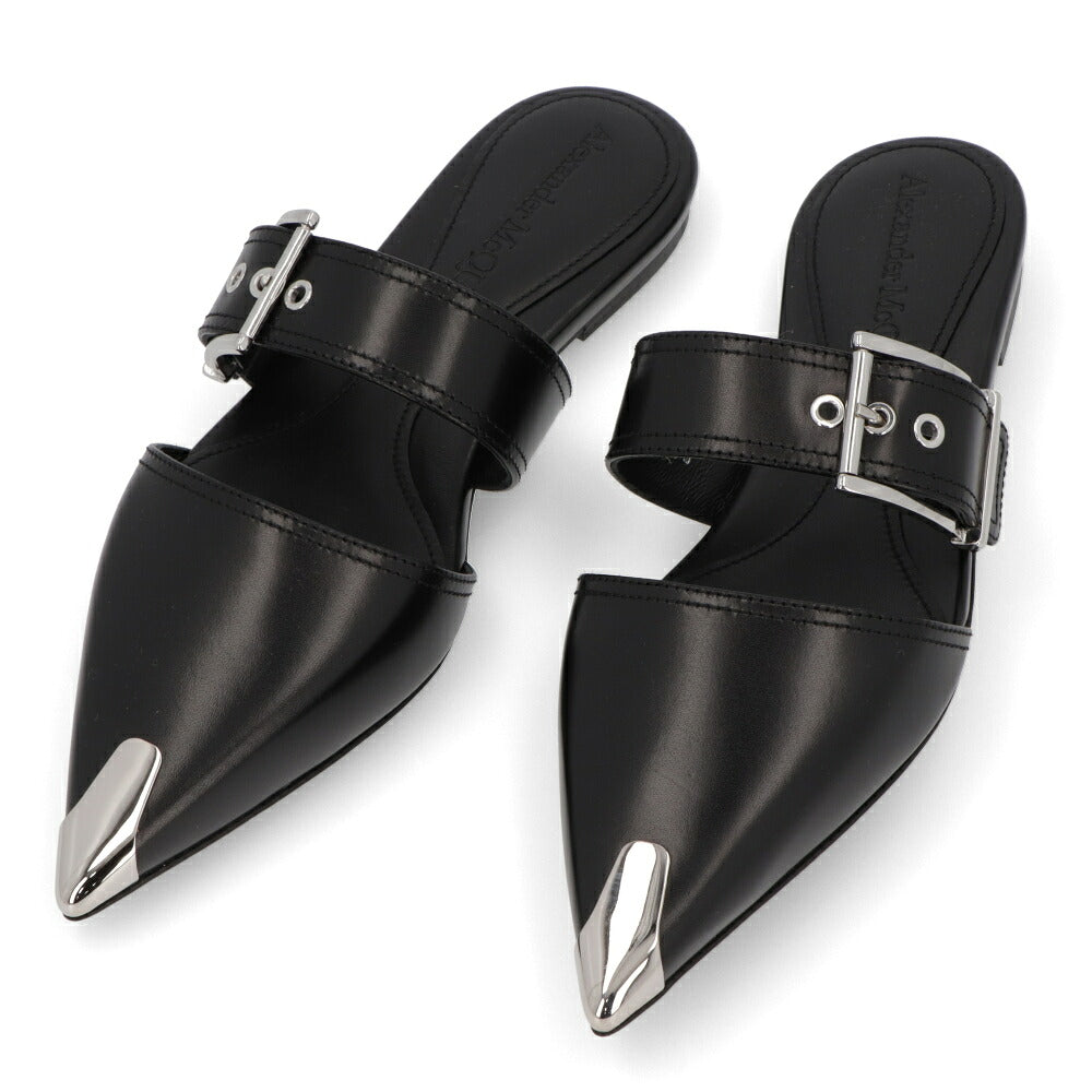 ALEXANDERMCQUEEN サンダル  ブラック ホワイト ベルト フラット 733188