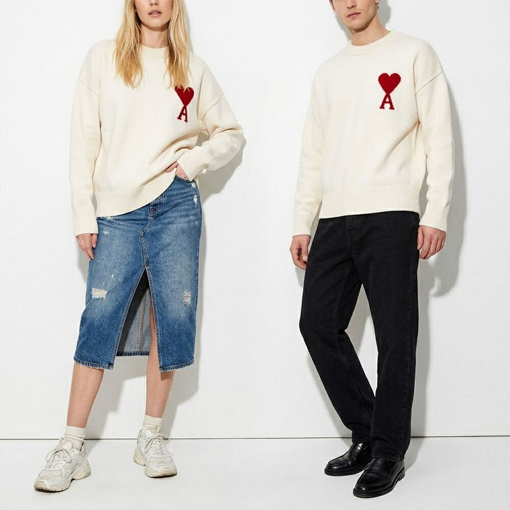AMI PARIS アミ パリス メンズ トップス ニット BRIGHT WHITE 009 154 ハートロゴ オーバーサイズ BFUKS002.018