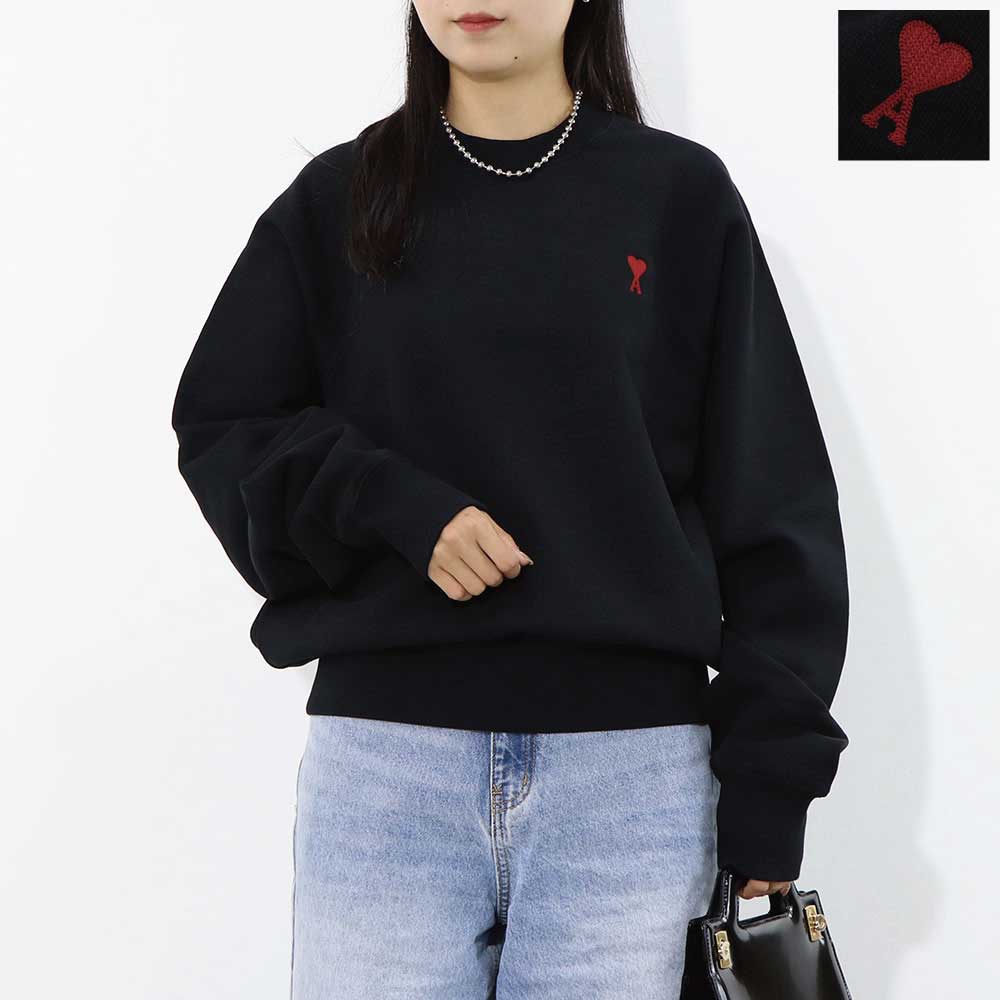 AMI PARIS スウェット RED AMI DE COEUR SSHIRT ブラック ロゴ 刺繍  BFUSW005.747