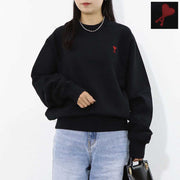 AMI PARIS スウェット RED AMI DE COEUR SSHIRT ブラック ロゴ 刺繍  BFUSW005.747
