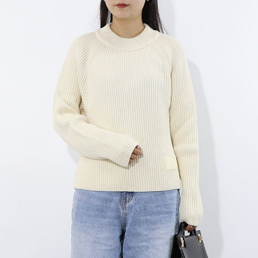 AMI PARIS ニット アイボリー コットン ウール イングリッシュリブ フェルトパッチ FKS024.KN0031