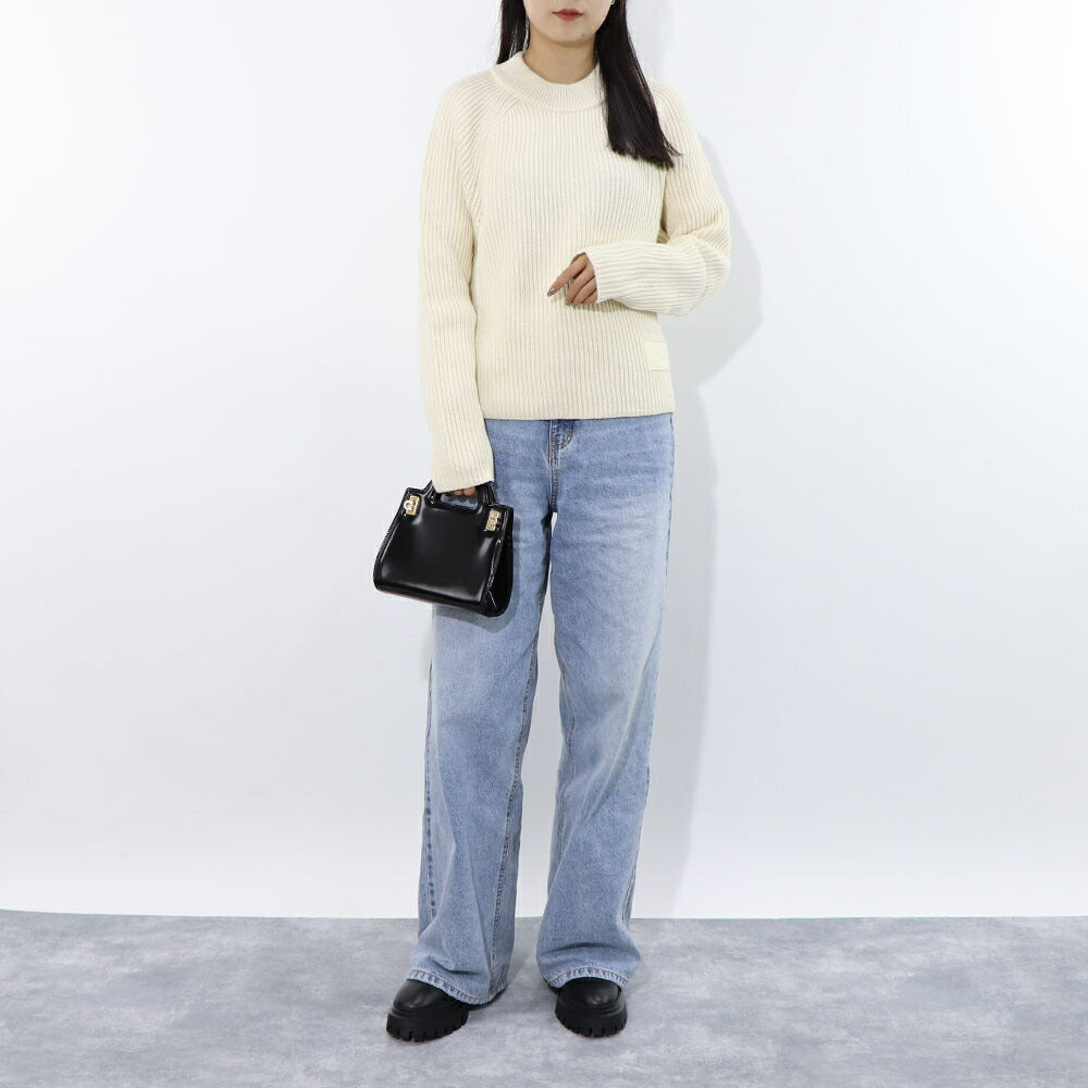 AMI PARIS ニット アイボリー コットン ウール イングリッシュリブ フェルトパッチ FKS024.KN0031