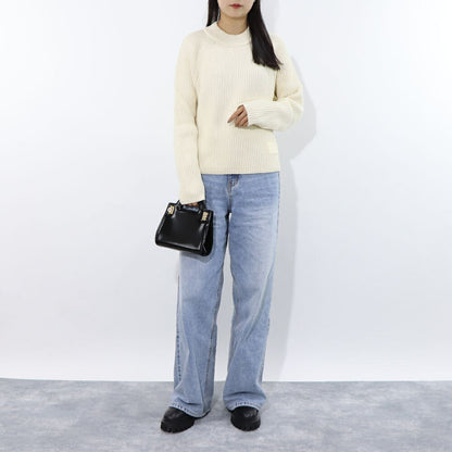 AMI PARIS ニット アイボリー コットン ウール イングリッシュリブ フェルトパッチ FKS024.KN0031