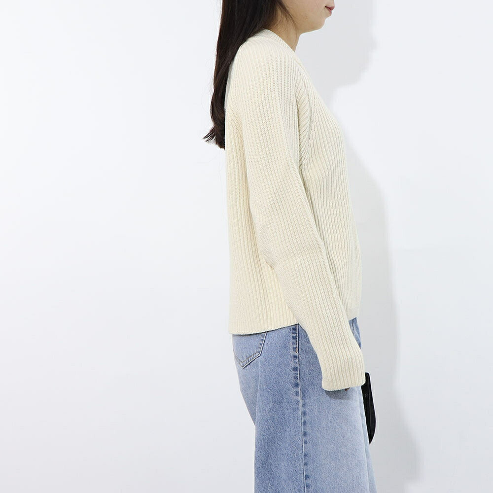 AMI PARIS ニット アイボリー コットン ウール イングリッシュリブ フェルトパッチ FKS024.KN0031
