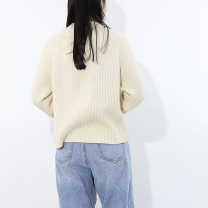 AMI PARIS ニット アイボリー コットン ウール イングリッシュリブ フェルトパッチ FKS024.KN0031