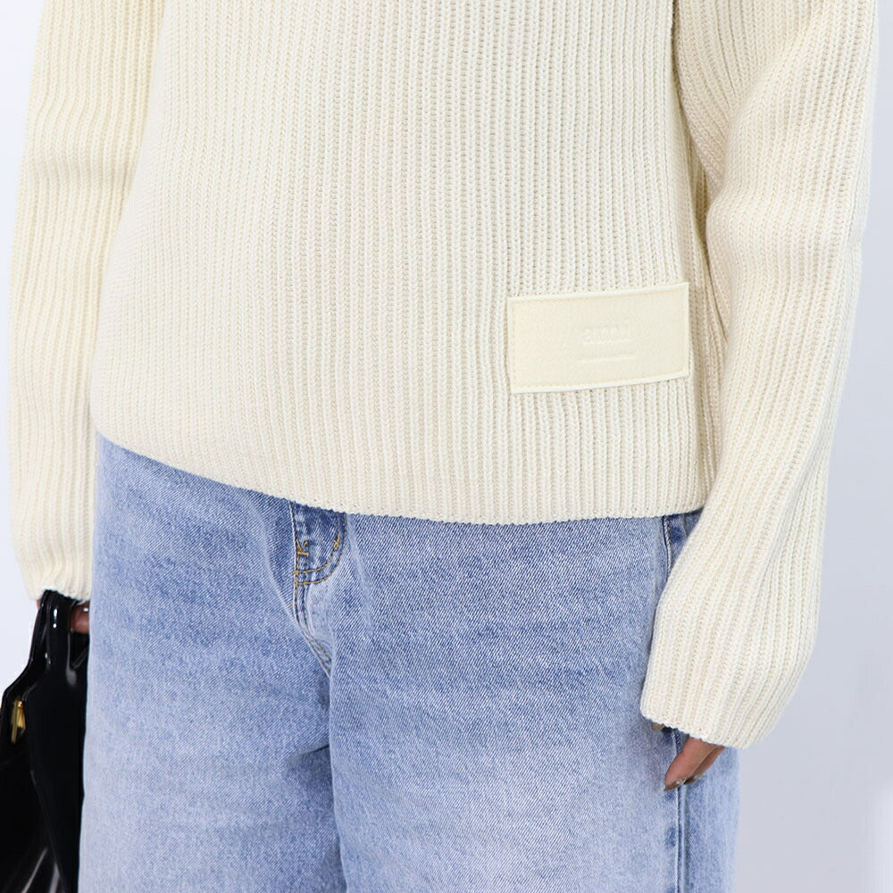 AMI PARIS ニット アイボリー コットン ウール イングリッシュリブ フェルトパッチ FKS024.KN0031