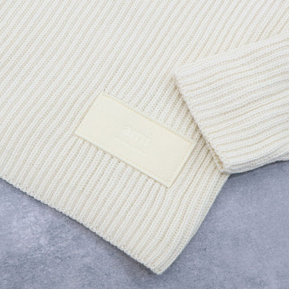 AMI PARIS ニット アイボリー コットン ウール イングリッシュリブ フェルトパッチ FKS024.KN0031