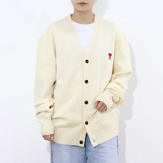 AMI PARIS カーディガン SMALL RED AMI DE COEUR CARDIGAN オフホワイト HKC001.001