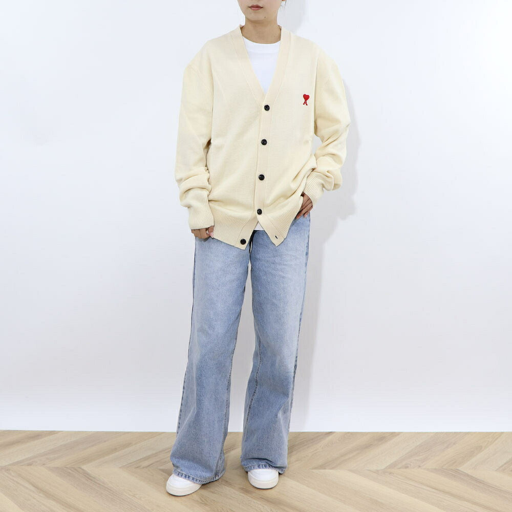 AMI PARIS カーディガン SMALL RED AMI DE COEUR CARDIGAN オフホワイト HKC001.001