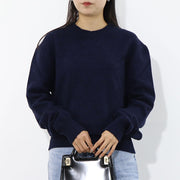 アミ パリス AMI PARIS トップス ニット メンズ  ネイビー カシミヤ ウール リブ クルーネック ハート 刺繍 HKS127.005