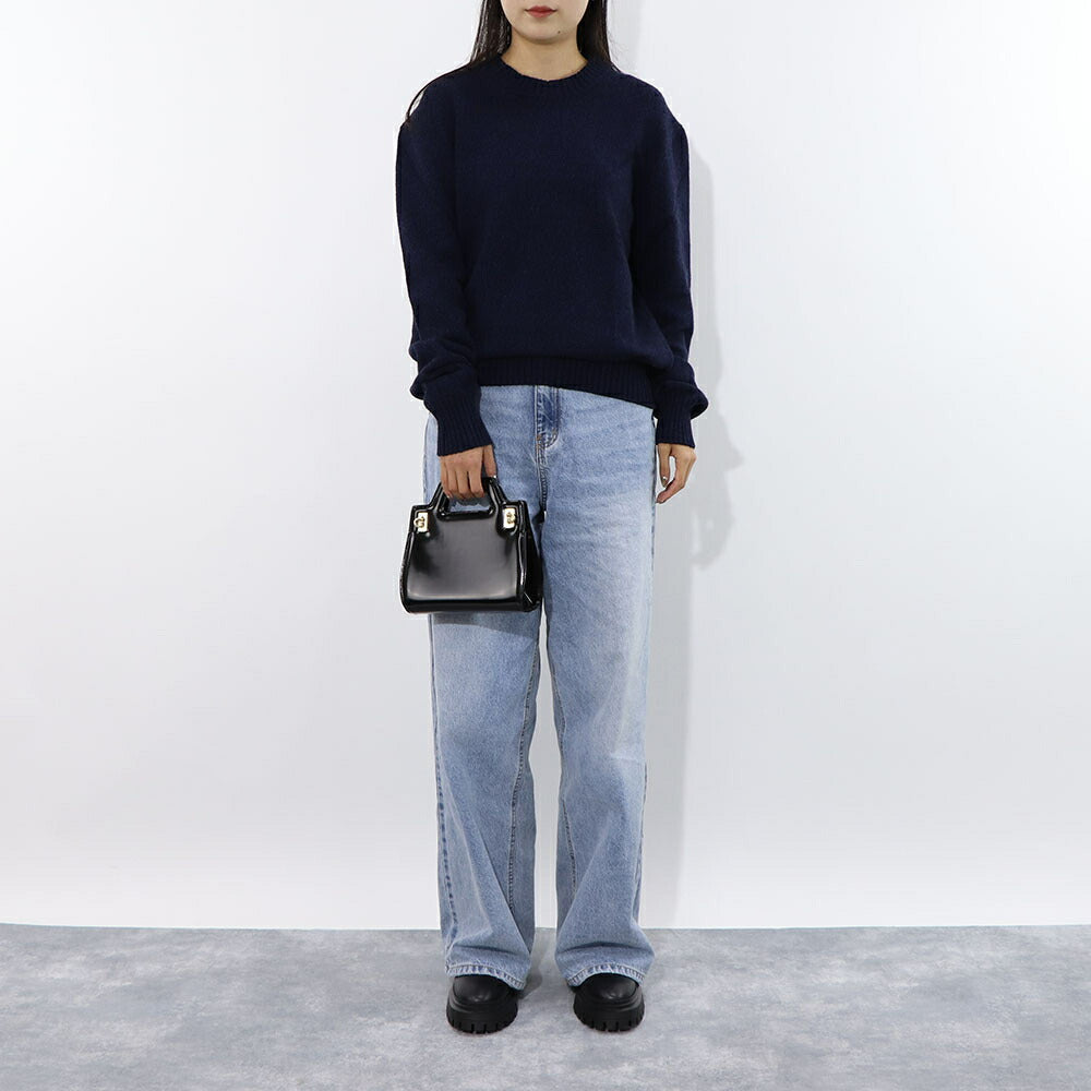 アミ パリス AMI PARIS トップス ニット メンズ  ネイビー カシミヤ ウール リブ クルーネック ハート 刺繍 HKS127.005