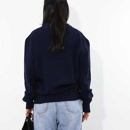 アミ パリス AMI PARIS トップス ニット メンズ  ネイビー カシミヤ ウール リブ クルーネック ハート 刺繍 HKS127.005