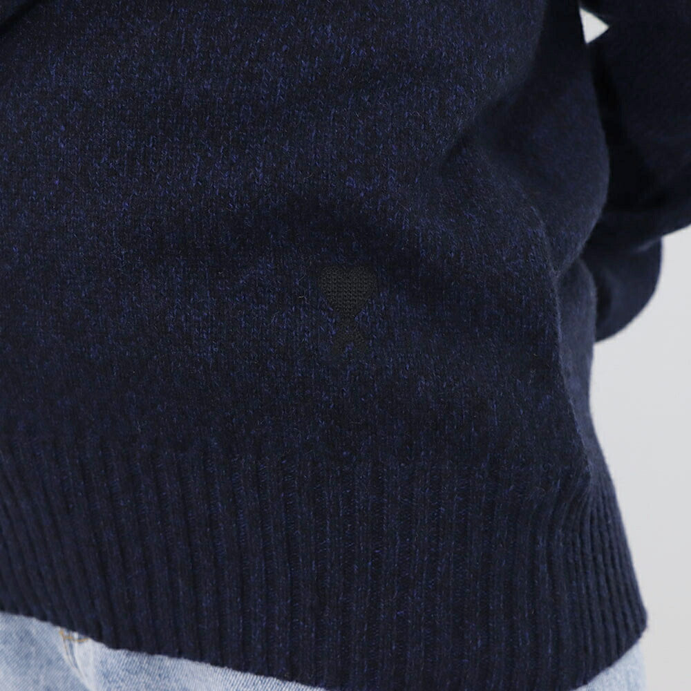 アミ パリス AMI PARIS トップス ニット メンズ  ネイビー カシミヤ ウール リブ クルーネック ハート 刺繍 HKS127.005