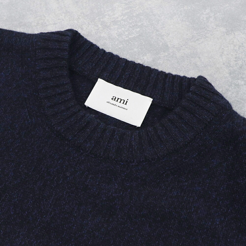 アミ パリス AMI PARIS トップス ニット メンズ  ネイビー カシミヤ ウール リブ クルーネック ハート 刺繍 HKS127.005